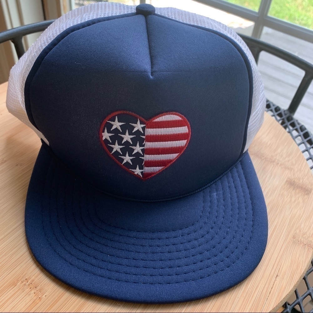 USA Heart Baseball Flatbill Adjustable Trucker Cap